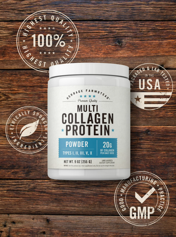 Multi Collagen Protein Powder | 9Oz | Unflavored | Types I, II, III, V, X | by Herbage Farmstead